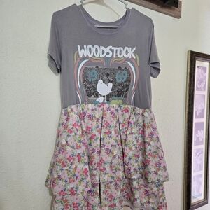 Pre-loved Upcycled Woodstock Graphic Babydoll T-shirt Dress